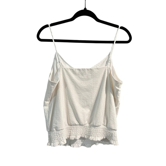 White House Black Market Ivory Camisole Lace Pom Pom Smocked Medium - Picture 2 of 4